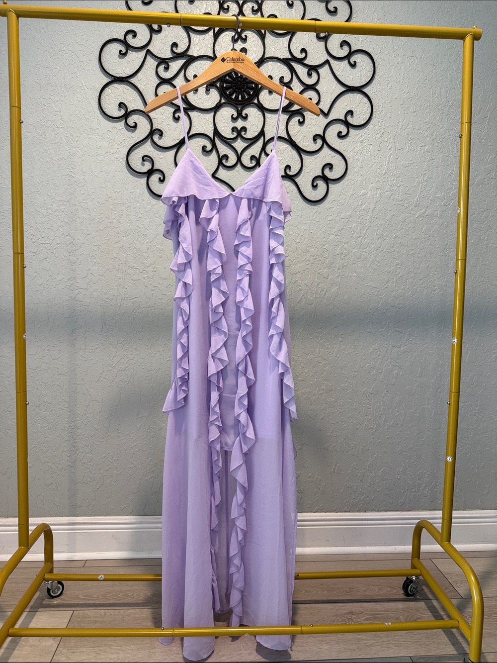 Lavender Ruffle Spaghetti Strap Maxi Dress